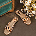 2026 New Women's Flat Open-Toe Slide Sandals with Leopard Print Single Strap