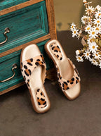 2026 New Women's Flat Open-Toe Slide Sandals with Leopard Print Single Strap